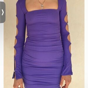 Oh Polly Vibrant Purple Cut-Out Sleeve Dress
